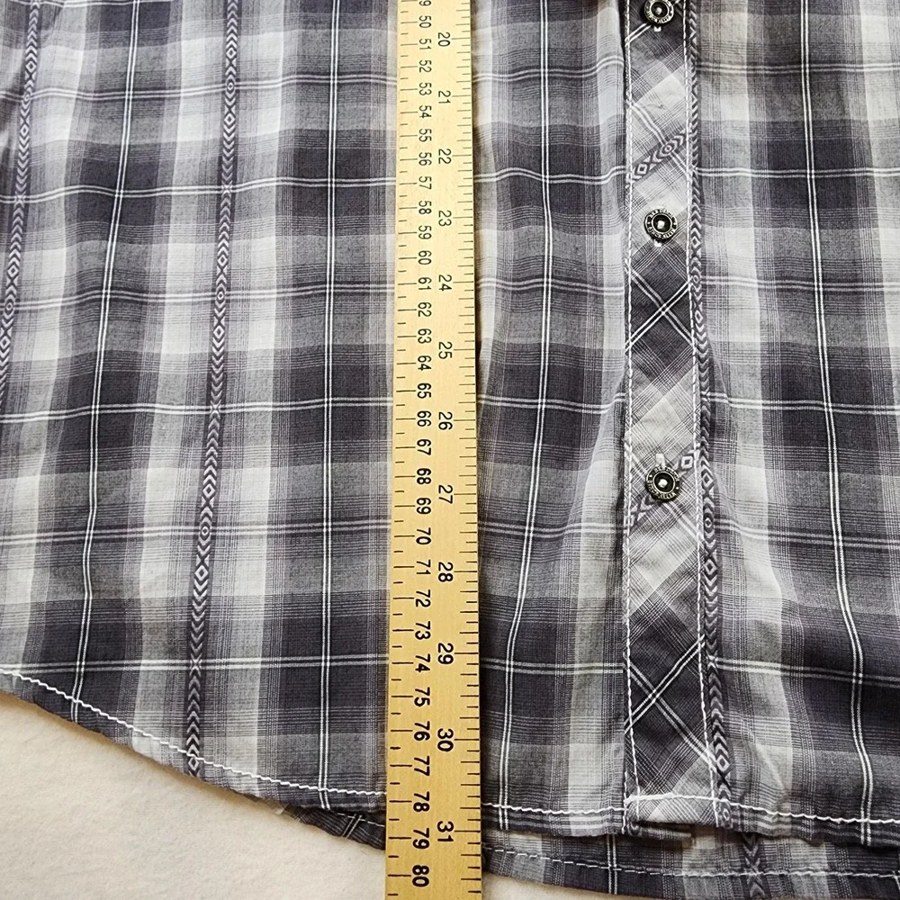 BKE Buckle Shirt Men XL Western Black Gray White Plaid Long Sleeve Metal Buttons - Picture 9 of 12